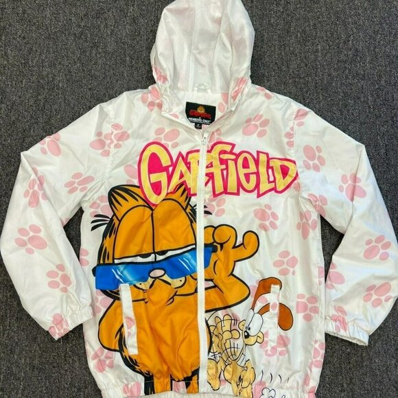Members Only Garfield & Odie Paw Print Graphic Windbreaker Jacket Cartoon M - Picture 2 of 16